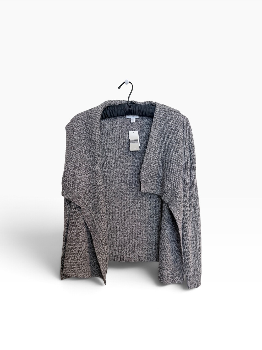 Charter Club Open-Front Gray Melange Ribbed Shimmer Knit Cardigan